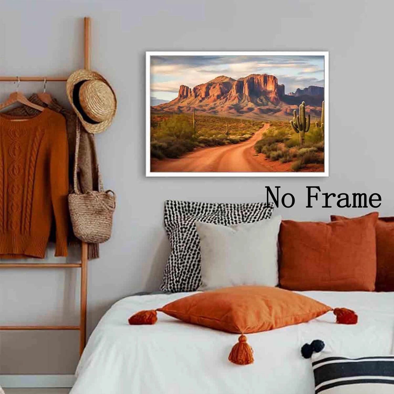 Desert Landscape Canvas Wall Art Western Print Desert Botanical Wall Art Mountain Desert Plant Pictures Cactus Landscape Poster Western Desert Painting Abstract Cactus Artwork Room 16x24inch No Frame