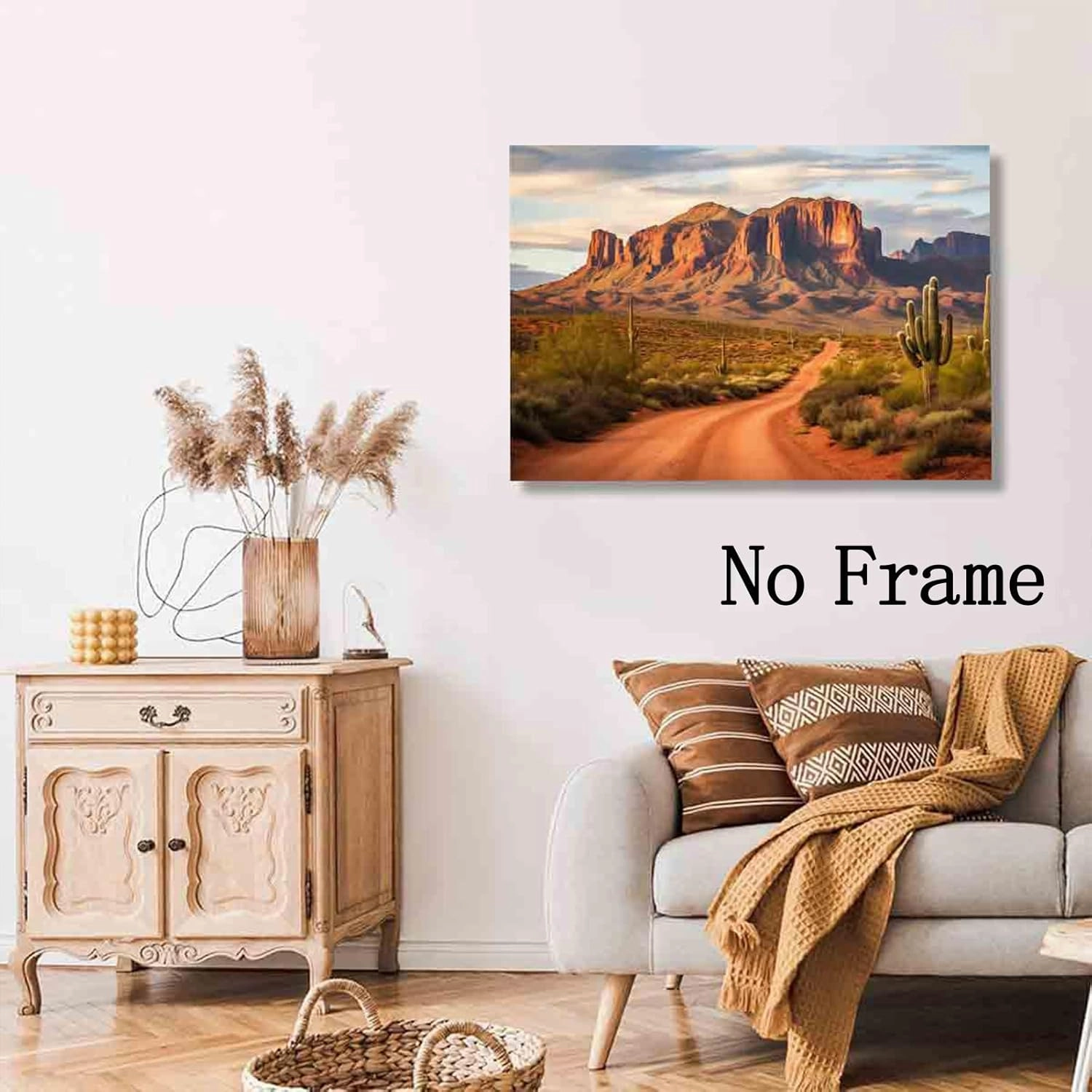 Desert Landscape Canvas Wall Art Western Print Desert Botanical Wall Art Mountain Desert Plant Pictures Cactus Landscape Poster Western Desert Painting Abstract Cactus Artwork Room 16x24inch No Frame