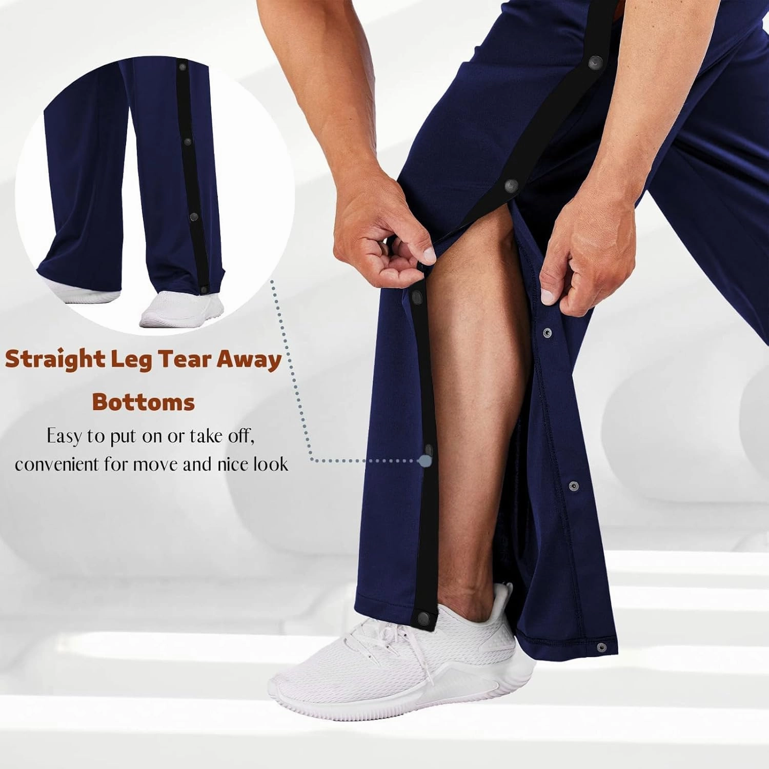 Deyeek Men's Tear Away Basketball Pants High Split Snap Button Casual Post-Surgery Sweatpants with Pockets