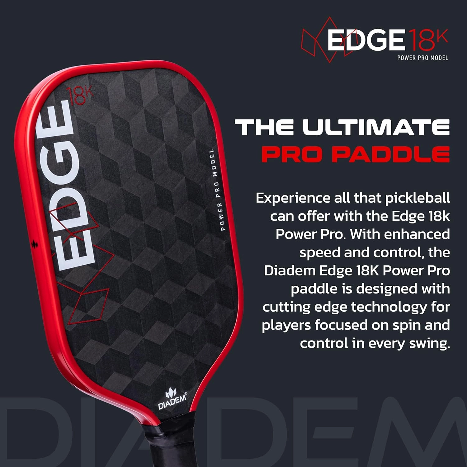 Diadem Edge 18K Pickleball Paddle Series | USAPA Approved | 18K Carbon Fiber Face for Unmatched Spin & Control | Thermoformed & Standard Options | Durable Edge Shield Pro | Multiple Colors & Styles