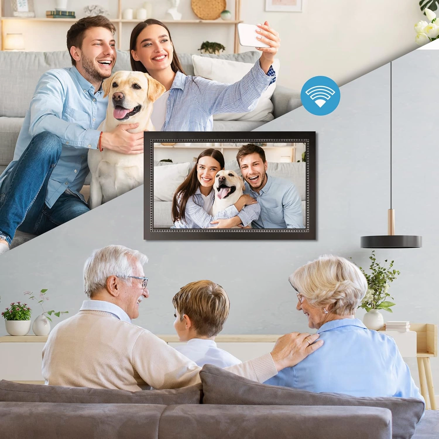 Digital Picture Frame 15.6 Inch Large Digital Photo Frame with 1920 * 1080 IPS Full HD Touchscreen, Humblestead 64GB WiFi Smart Frame Share Photos and Videos via AiMOR App, Wall Mountable