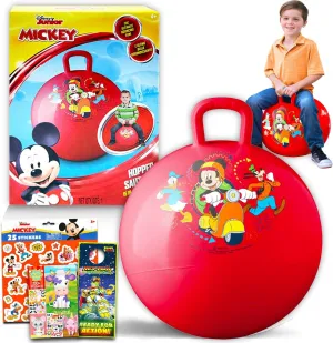 Disney Mickey Mouse Hopper Ball for Kids - Bundle with 15 Inch Mickey Bouncy Ball with Handle, Stickers, and More (Mickey Mouse Outdoor Toys)
