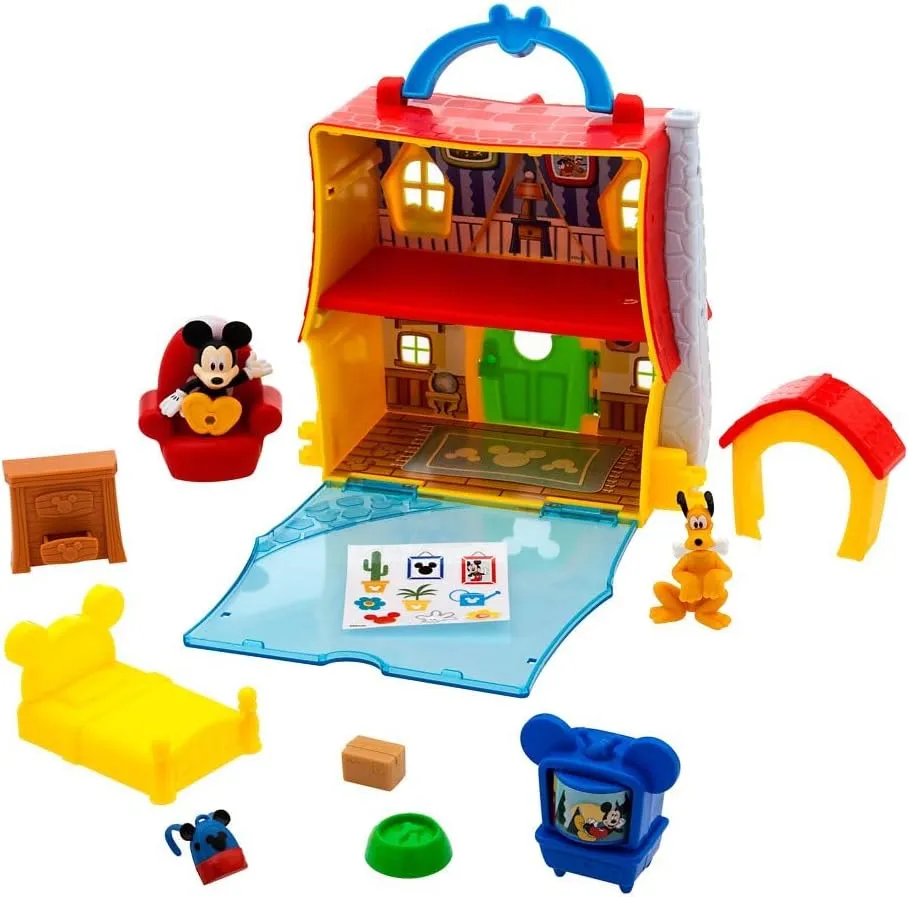 Disney Store Official Mickey Mouse Clubhouse Toys Play Set - Interactive Playhouse Junior Mickey Mouse Toys - Poseable Mickey & Pluto Figures, 13-Piece Set, Perfect for Toddlers