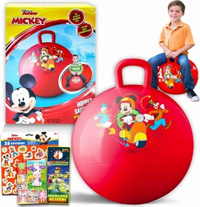 Disney Mickey Mouse Hopper Ball for Kids - Bundle with 15 Inch Mickey Bouncy Ball with Handle, Stickers, and More (Mickey Mouse Outdoor Toys)