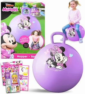 Disney Minnie Mouse Hopper Ball for Kids - Bundle with 15 Inch Minnie Bouncy Ball with Handle, Stickers, and More (Minnie Mouse Outdoor Toys)