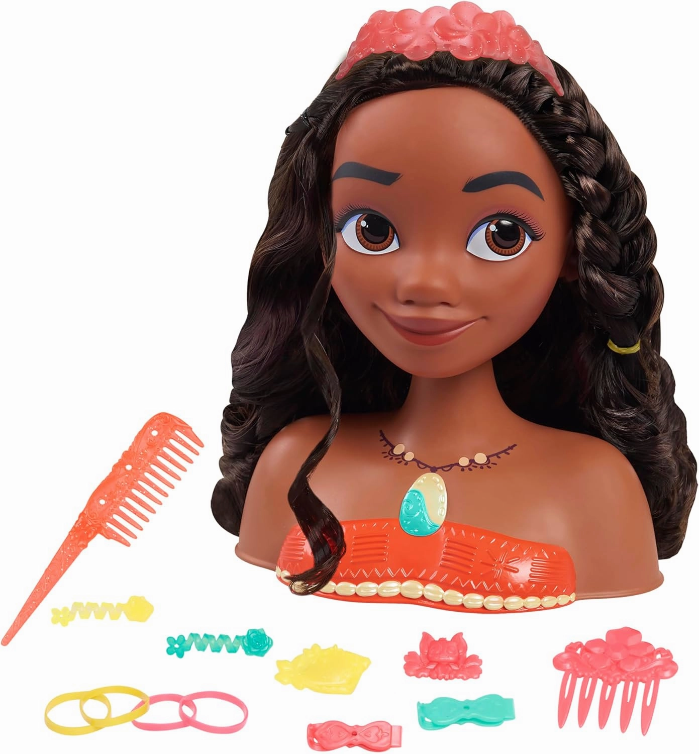 Disney Princess Moana Styling Head, 14-Pieces, Pretend Play, Kids Toys for Ages 3 Up by Just Play