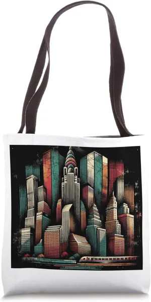 Distressed Futuristic Sci fi Skyscraper Skyline Vintage Tote Bag