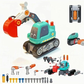 DIY Take Apart Excavator Construction Toy, 24-Piece Assembly Set with Electric Screwdriver, Educational STEM Building Toy for Children Ages 3 , 7.7x5.5x11.4 inches