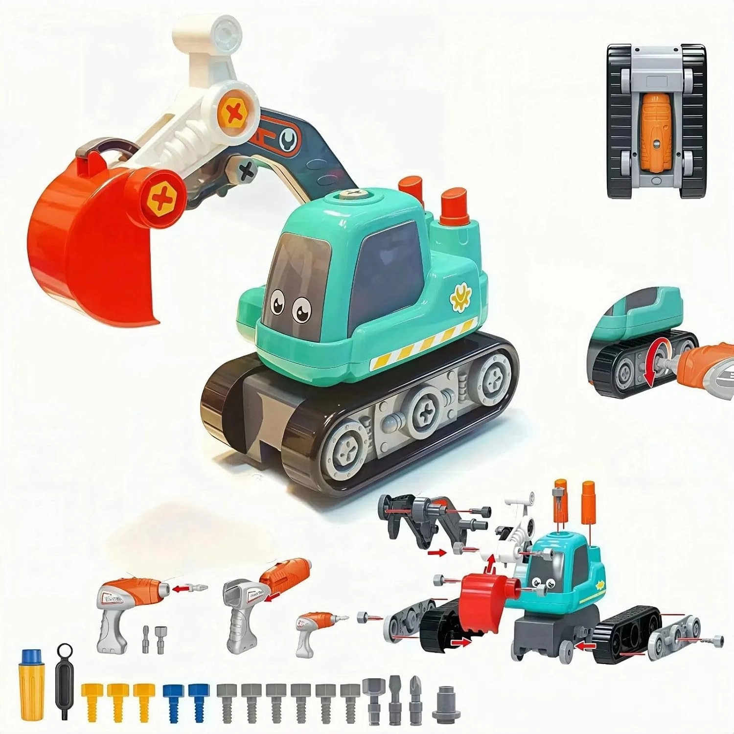 DIY Take Apart Excavator Construction Toy, 24-Piece Assembly Set with Electric Screwdriver, Educational STEM Building Toy for Children Ages 3 , 7.7x5.5x11.4 inches