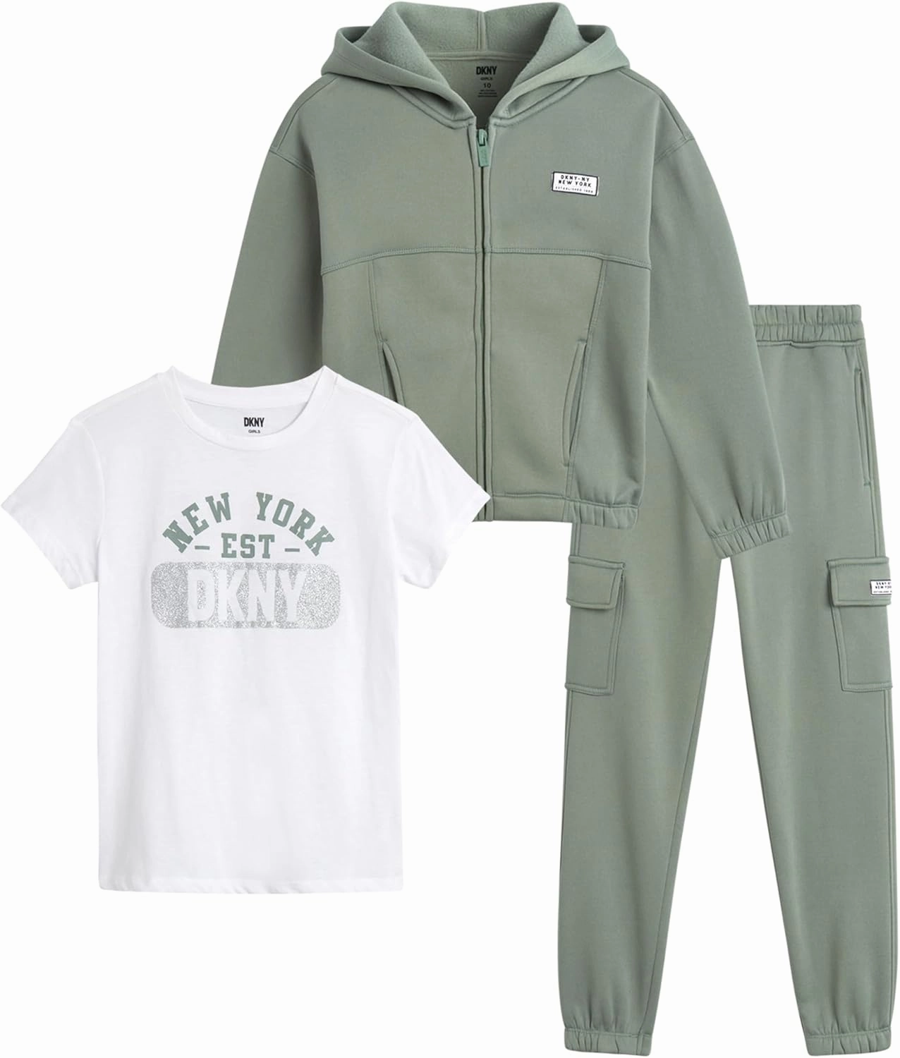 DKNY Girls 3-Piece Athletic Fleece Zip Sweatshirt Hoodie and Jogger Set (4-12)