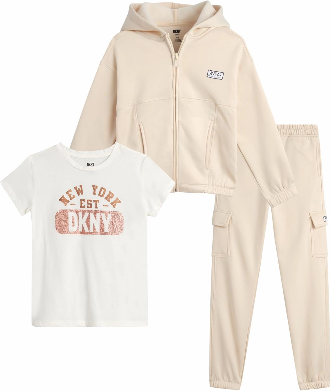 DKNY Girls 3-Piece Athletic Fleece Zip Sweatshirt Hoodie and Jogger Set (4-12)