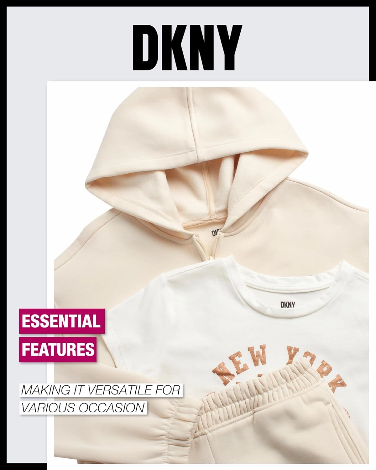 DKNY Girls 3-Piece Athletic Fleece Zip Sweatshirt Hoodie and Jogger Set (4-12)