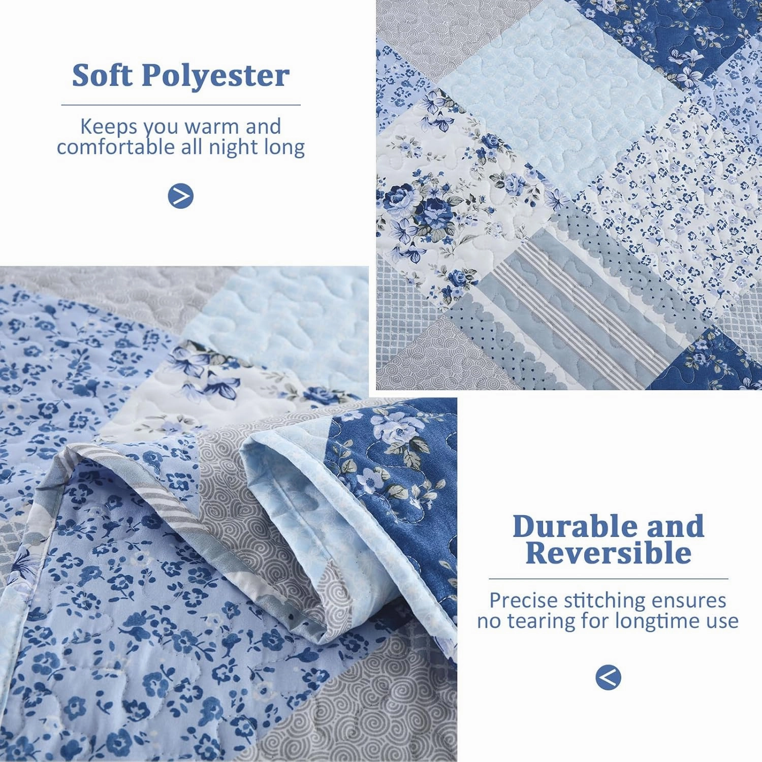 Dobuyly Patchwork King Size Quilt, Light Blue Floral Plaid Bedspread Bedding Set, Soft Lightweight Microfiber Summer Coverlet Set for All Season (1 Quilt, 2 Pillow Shams)