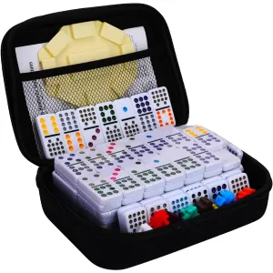 Doreimi Double 15 Domino Set Mexican Train Dots Domino Kit with 136 Colored Tiles Family Board Game with Lightweight EVA Case Portable for Travel Camping