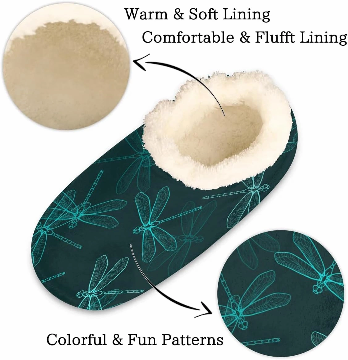 Dragonfly Indigo Green House Slippers for Women Men Indoor Fuzzy Slippers Closed Back Bedroom Shoes Lightweight Cozy Non-slip Home Slippers