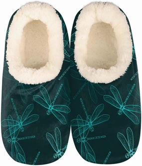 Dragonfly Indigo Green House Slippers for Women Men Indoor Fuzzy Slippers Closed Back Bedroom Shoes Lightweight Cozy Non-slip Home Slippers