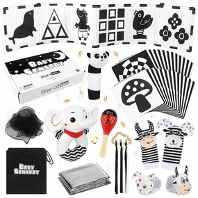 Dreamon 32 Pcs Black and White High Contrast Baby Sensory Toys for Newborn 0-3 Months Brain Development - Montessori Infant Tummy Time Toys 0-6-12 Months Boy Girl Gifts