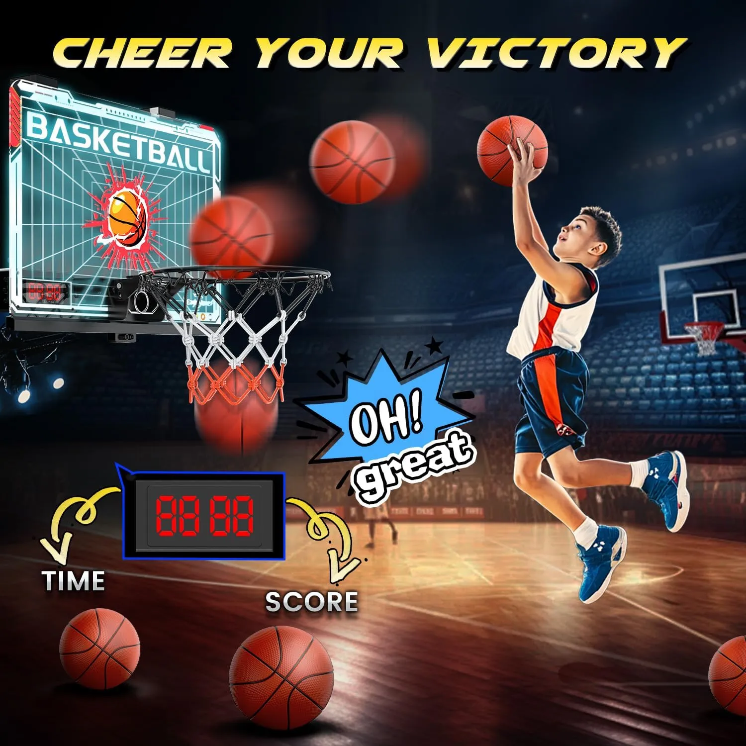 EagleStone Basketball Hoop Indoor, Mini Hoop Baskerball with Double Electronic Scoreboard IED Light, Kids Basketball Goal with Remote Control, Indoor Basketball Hoop Toys Gifts for Kids 8-12