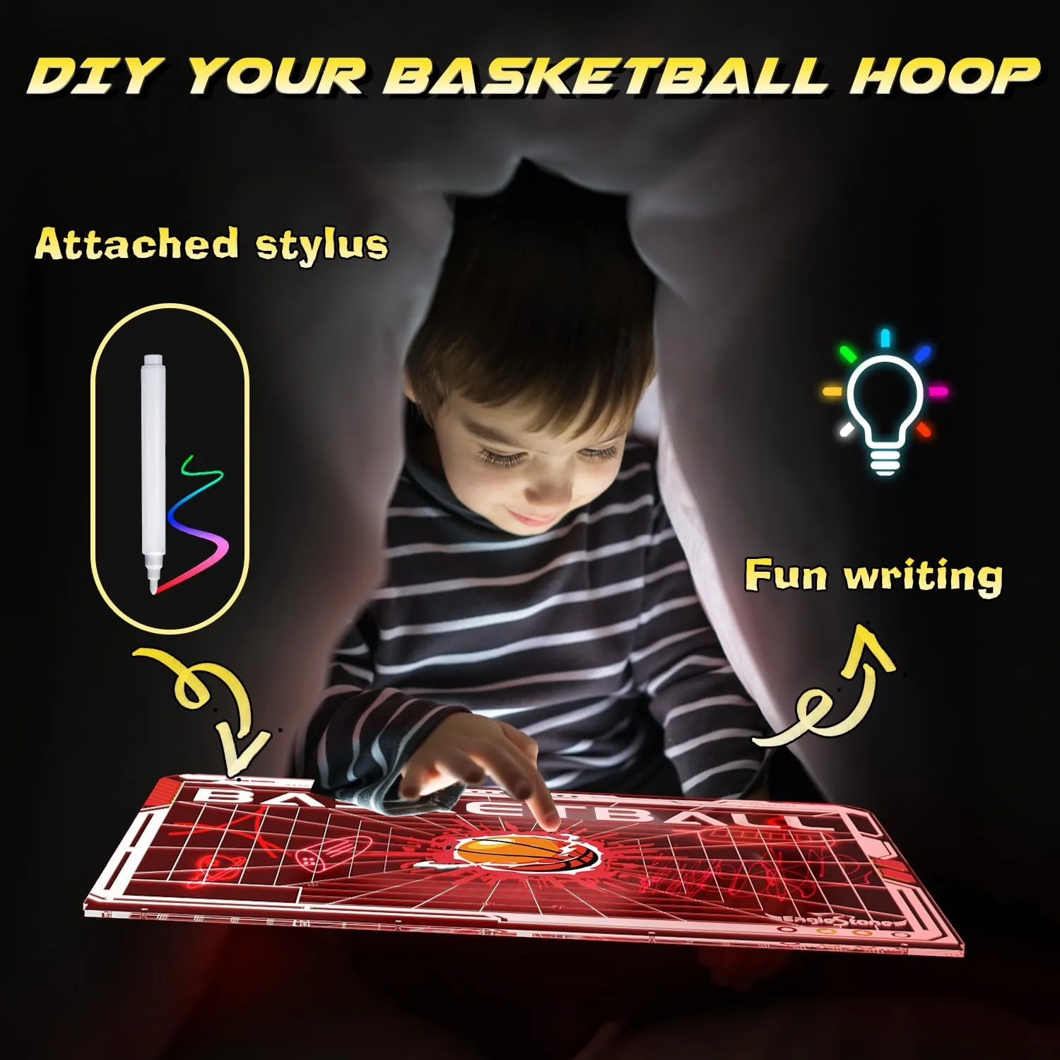 EagleStone Basketball Hoop Indoor, Mini Hoop Baskerball with Double Electronic Scoreboard IED Light, Kids Basketball Goal with Remote Control, Indoor Basketball Hoop Toys Gifts for Kids 8-12