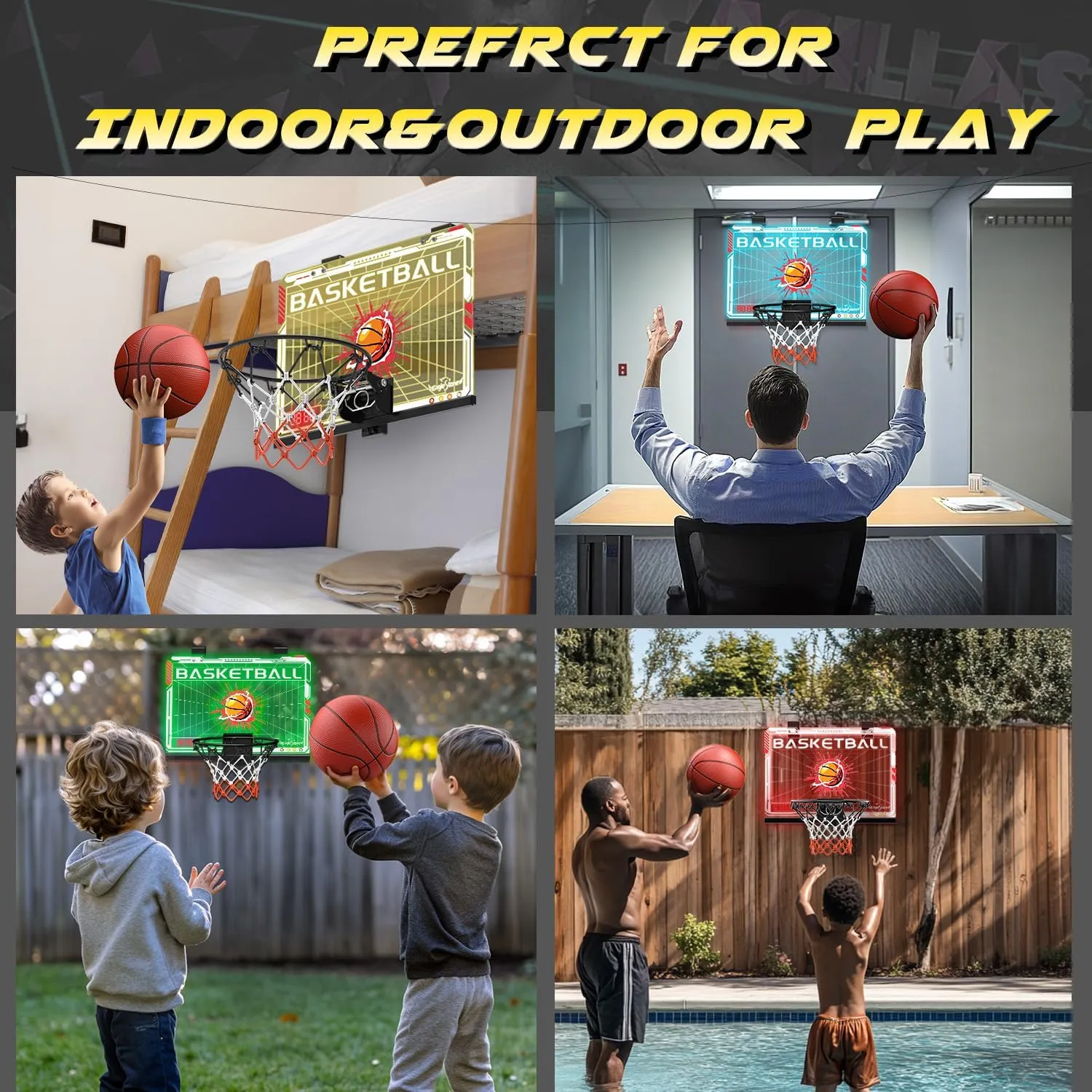 EagleStone Basketball Hoop Indoor, Mini Hoop Baskerball with Double Electronic Scoreboard IED Light, Kids Basketball Goal with Remote Control, Indoor Basketball Hoop Toys Gifts for Kids 8-12