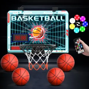 EagleStone Basketball Hoop Indoor, Mini Hoop Baskerball with Double Electronic Scoreboard IED Light, Kids Basketball Goal with Remote Control, Indoor Basketball Hoop Toys Gifts for Kids 8-12