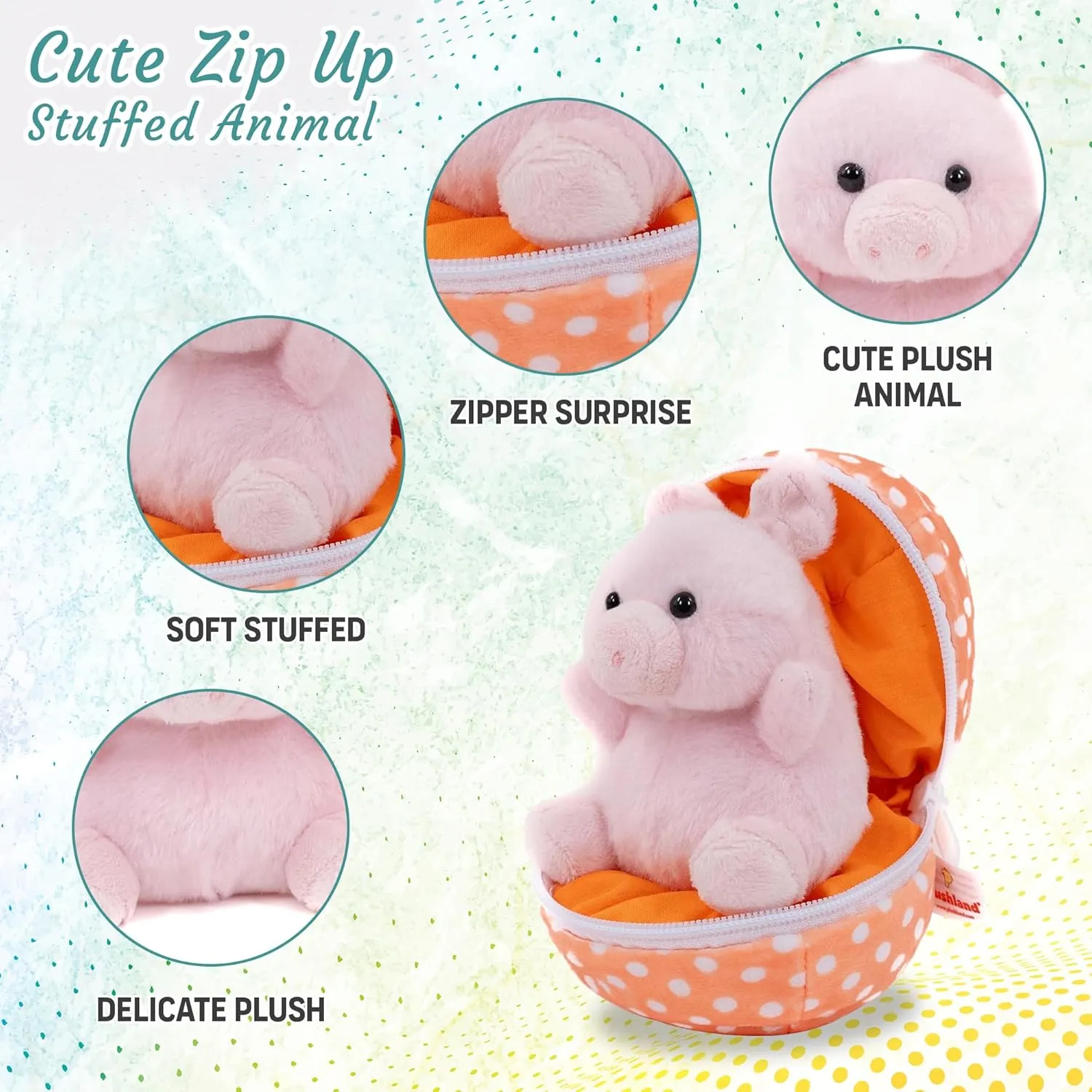 Easter Stuffed Animal - 6 inch - Surprise Zip up Egg Hideaway Springtime Inspired Plush Toy Gift for Kids, Boys and Girls - Easter Mother's Day Birthday (New Pig Egg)