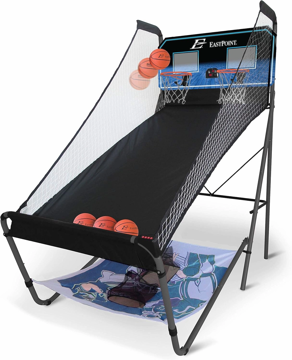 EastPoint Sports 3-in-1 Shoot, Pitch and Pass Indoor Basketball Hoop, Football and Baseball Pitch Gaming Center - Multi-Game Arcade Machines for Home & Game Room