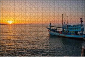 Education Intellectual Toy Puzzle 500 Pieces Puzzles for Adults A Fishing Boat at a pier Jigsaw Puzzles for Adults and Kids Educational Games Colorful Puzzles for Home Decoration