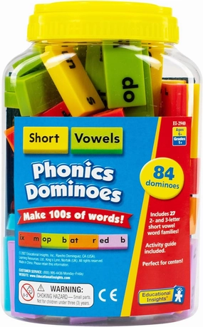 Educational Insights Phonics Dominoes – Short Vowels - Manipulative for Classroom & Home, Set of 84 Dominoes in 6 Colors, Ages 6 