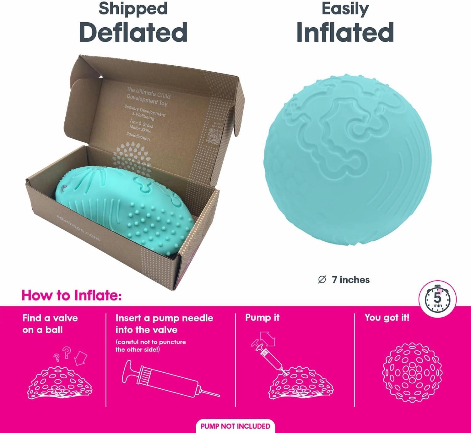 Edushape Texture-iffic Sensory Ball for Baby - 7" Baby Ball for Kids with 8 Sections of Different Tactile Patterns