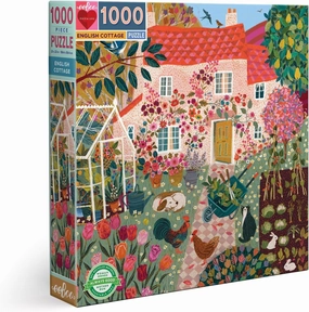 eeBoo Piece and Love English Cottage 1000 Piece Square Jigsaw Puzzle, 23" x 23" Square, Ages 14 and Up