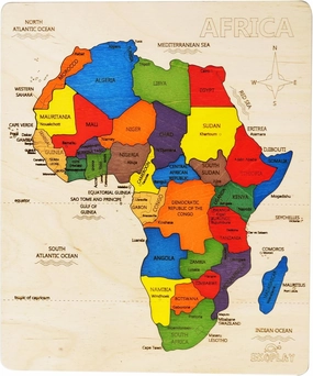 EKOPLAY’s Africa MAP Wooden Puzzle for Kids, 31 Piece Jigsaw Puzzle for School Kids, Learning Educational Toys Gifts for Boys Girls.