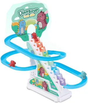 Electric Stair Climbing Dinosaur Slide Toy with Music & Lights and 6 Little Dinos