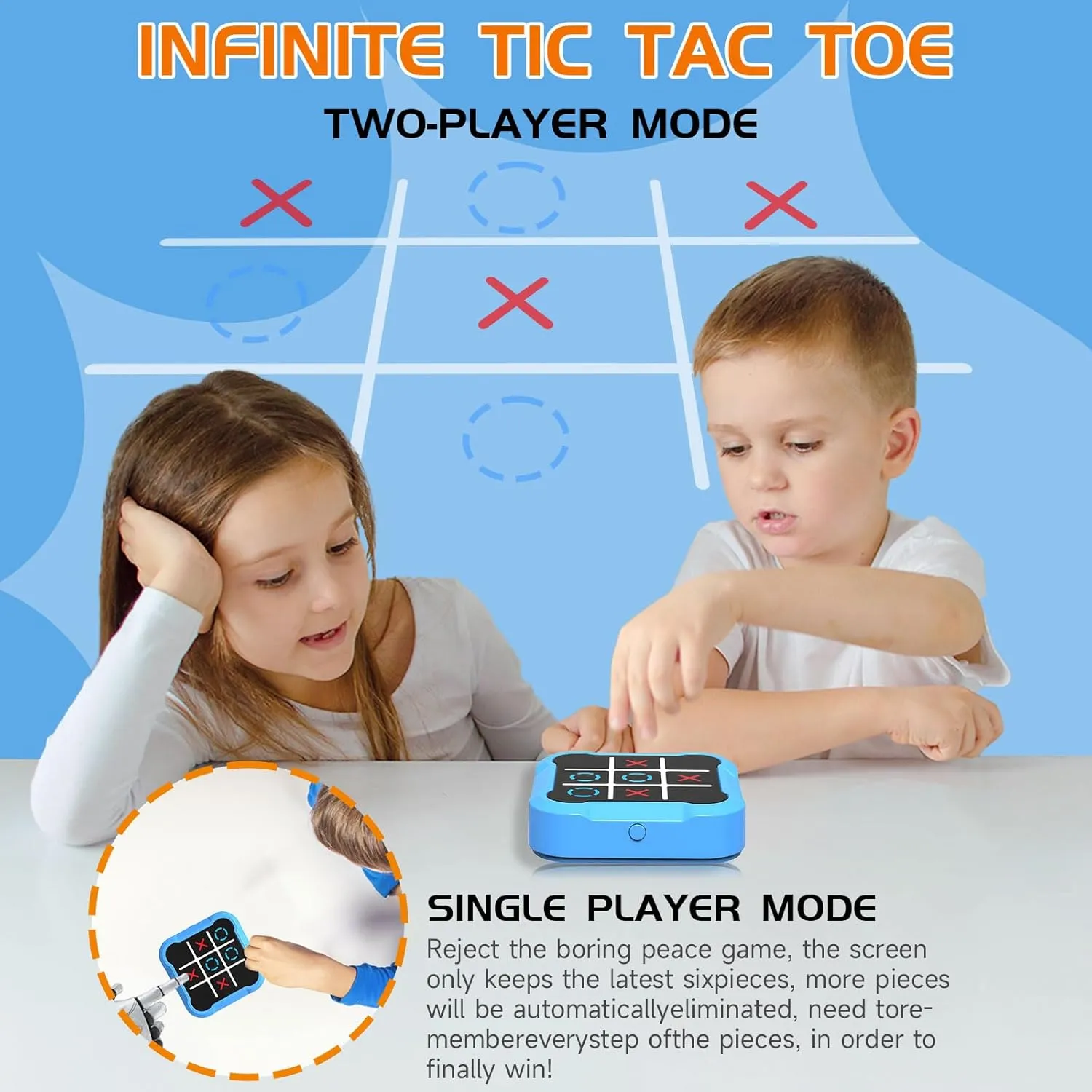 Electronic Tic Tac Toe Game, 4-in-1 Handheld Digital Tic Tac Toe Bolt Game, Portable Travel Learning Toy for Kids & Adults, Educational Memory Games for Ages 3 , Ideal Gift for Boys Girls, Blue