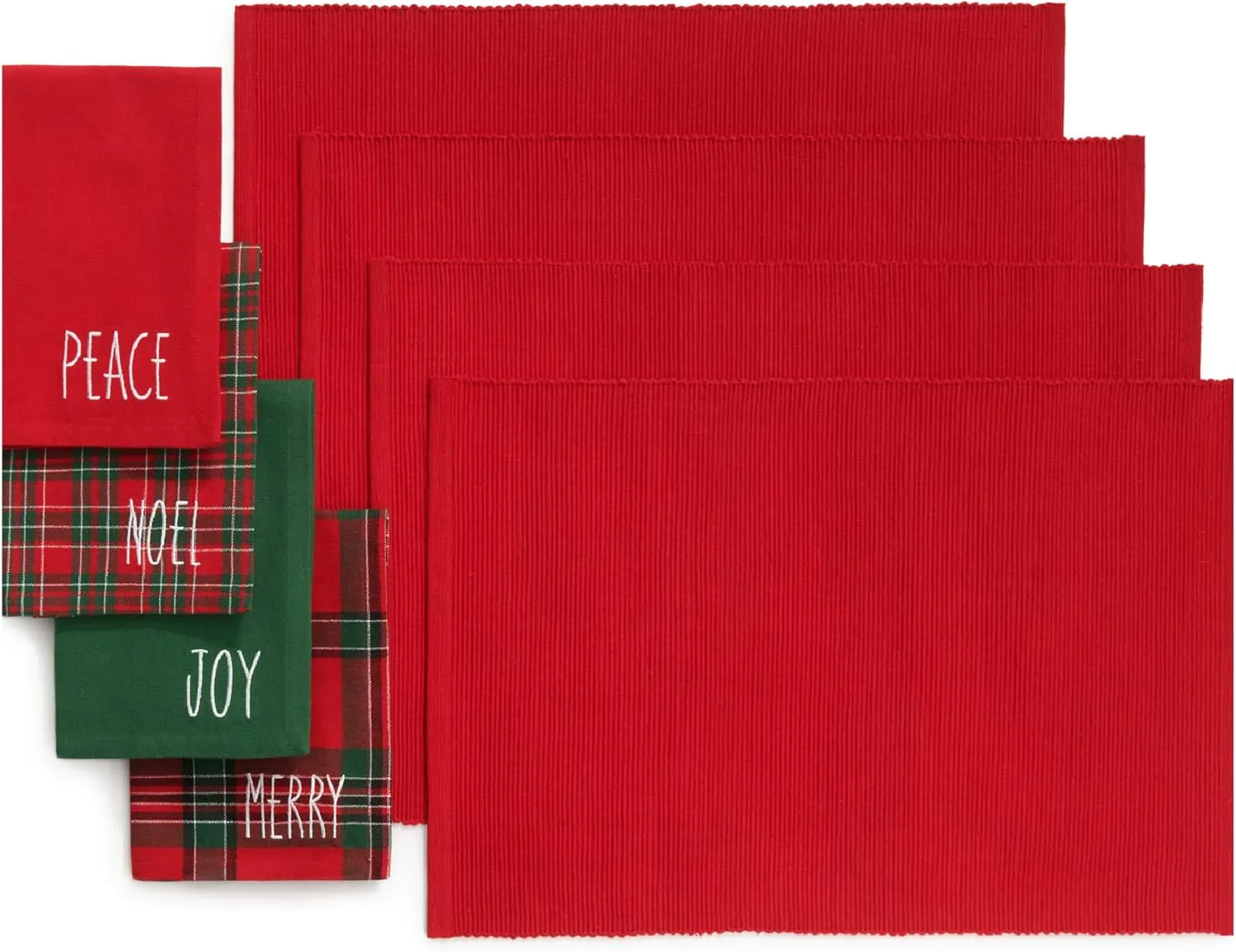 Elrene Home Fashions Holiday Sentiments Fabric Placemat and Napkin Value Set, Set of 4 Napkins and 4 Placemats, 13 x 19 inches
