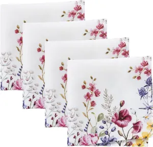 Elrene Home Fashions Poppy Wildflower Botanical Border Fabric Napkins, 17 Inches by 17 Inches, Set of 4