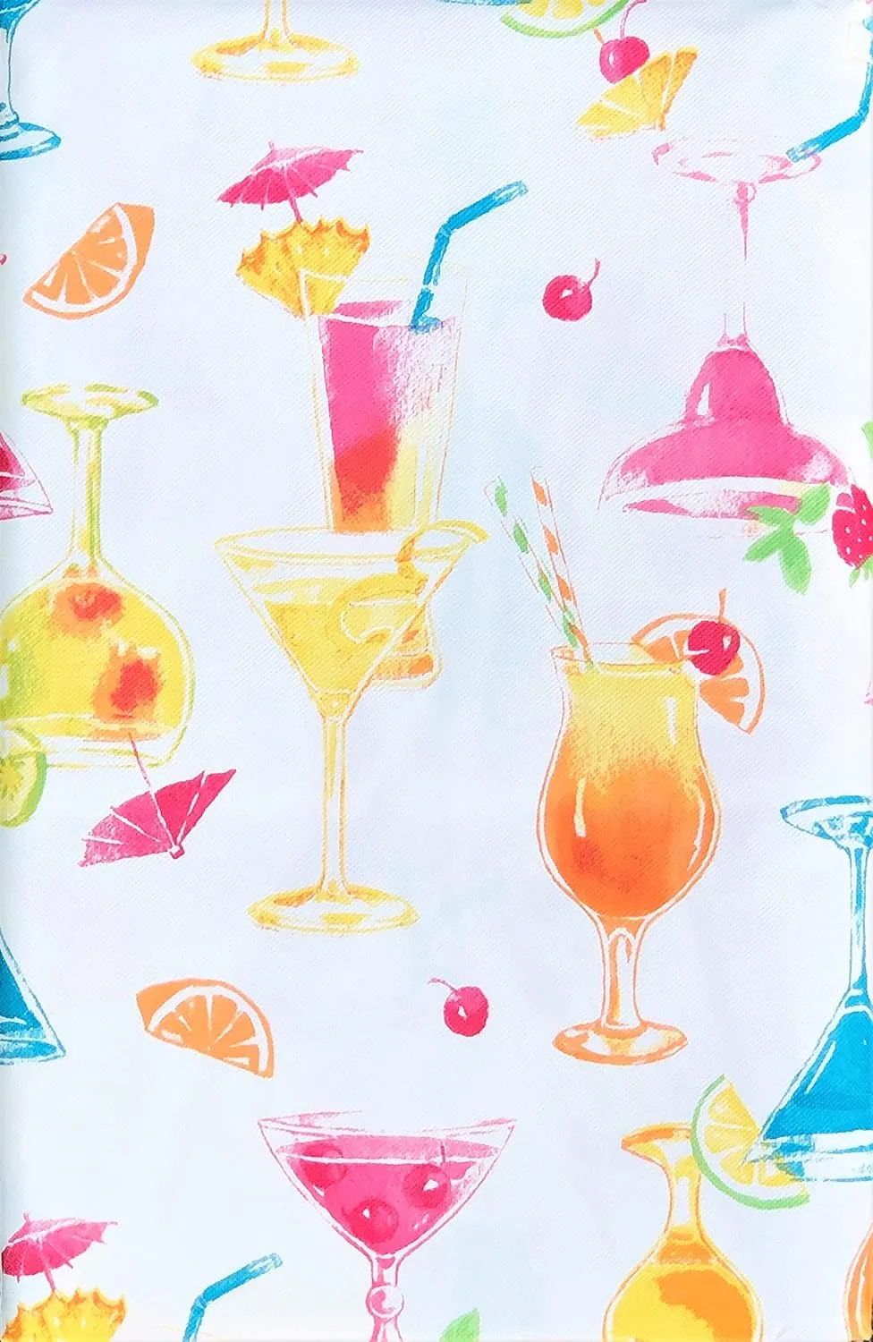 Elrene Home Fashions Summer Fun Colorful Tropical Fruity Cocktails Vinyl Flannel Back Tablecloth (52" x 90" Oblong)