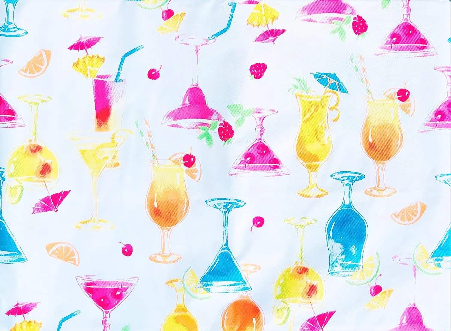 Elrene Home Fashions Summer Fun Colorful Tropical Fruity Cocktails Vinyl Flannel Back Tablecloth (52" x 90" Oblong)