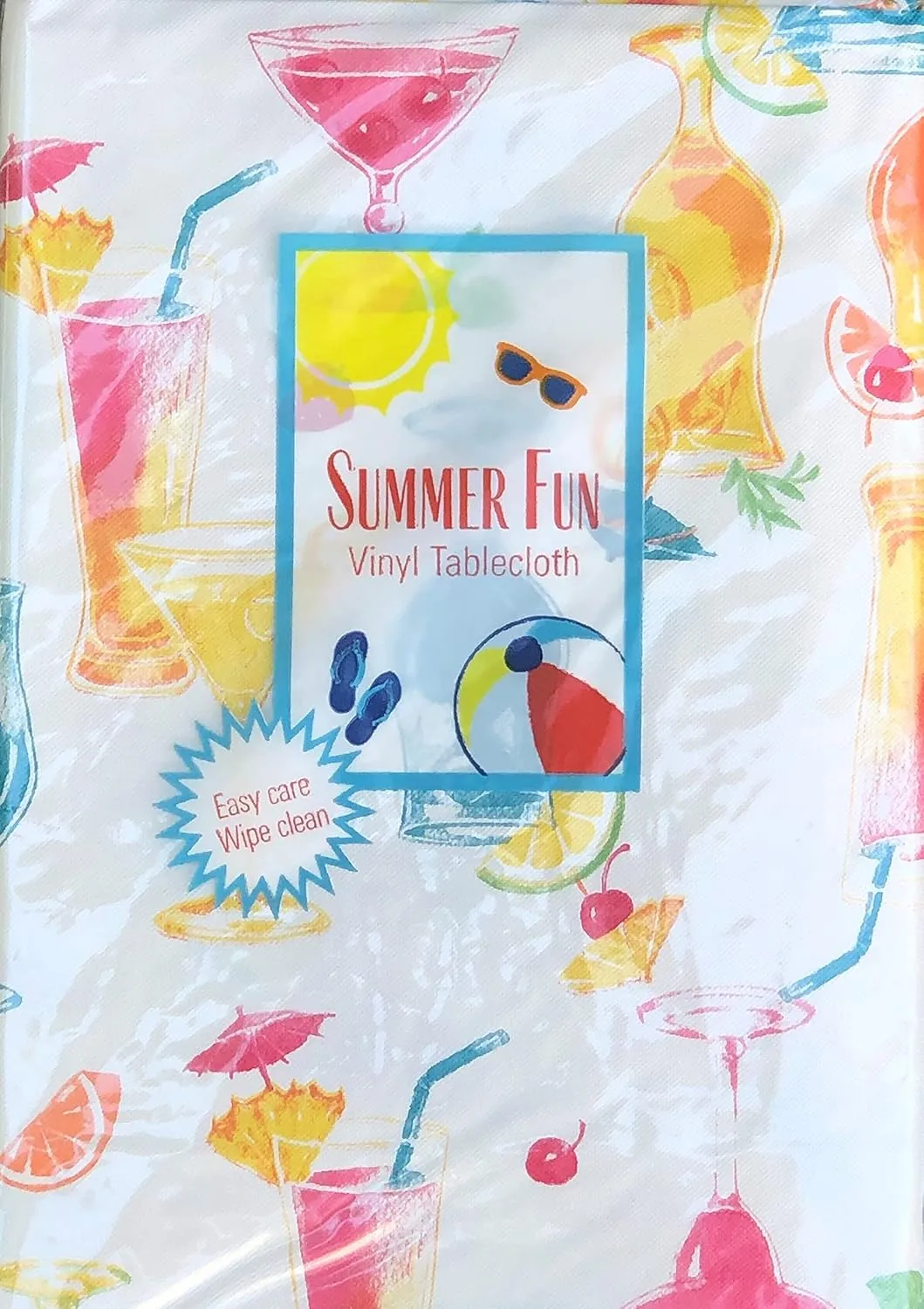 Elrene Home Fashions Summer Fun Colorful Tropical Fruity Cocktails Vinyl Flannel Back Tablecloth (52" x 90" Oblong)