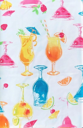 Elrene Home Fashions Summer Fun Colorful Tropical Fruity Cocktails Vinyl Flannel Back Tablecloth (60" Round)