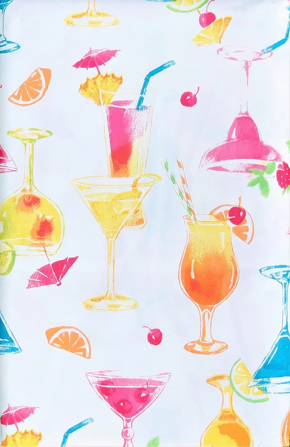 Elrene Home Fashions Summer Fun Colorful Tropical Fruity Cocktails Vinyl Flannel Back Tablecloth (60" Round)