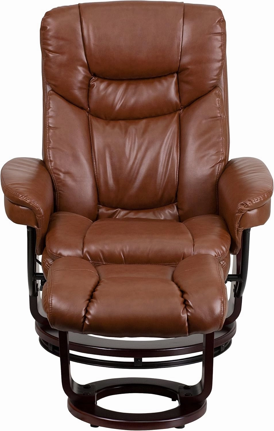 EMMA   OLIVER Multi-Position Recliner/Curved Ottoman - Swivel Wood Base in Vintage LeatherSoft