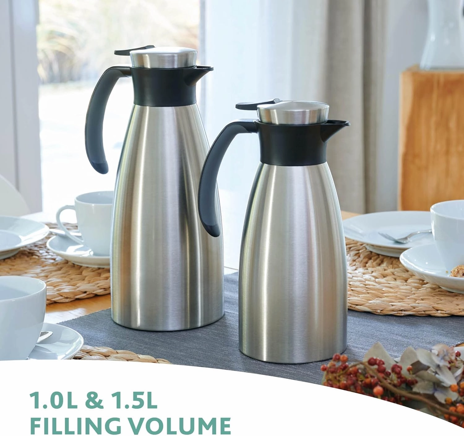 Emsa 18/10 Stainless Steel Soft Grip Carafe, 34-Ounce, Black