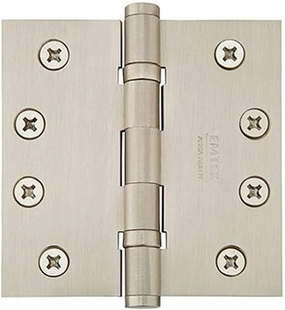 Emtek Hardware Steel Heavy Duty Hinges, Ball Bearing, Pack of 6, Square Corners, Size: 4 x 4 in. Color: Satin Nickel (US15), Thickness: 3.3MM, Model: 94014US15BB