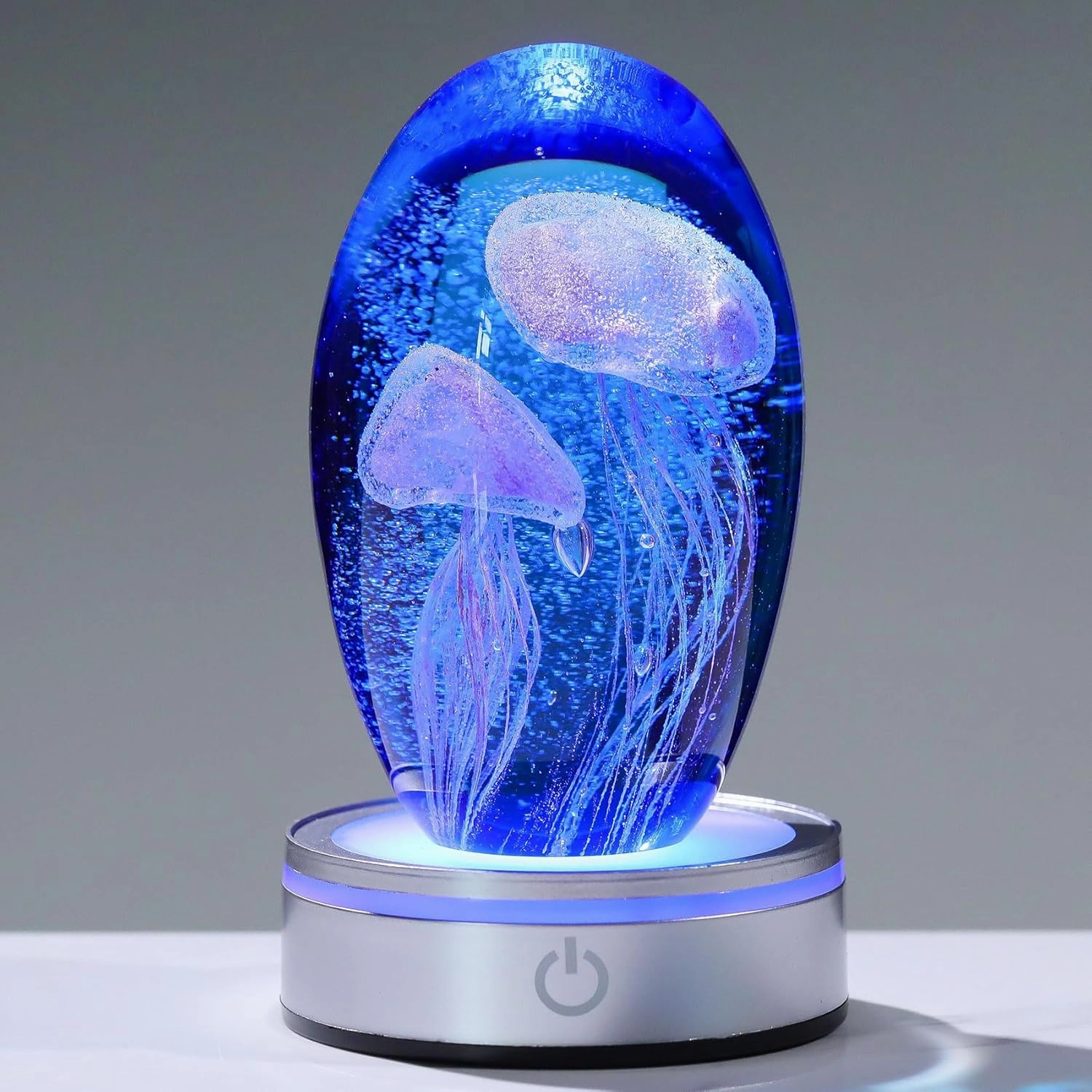 Enjinkail Hand Blown Glass Jellyfish Lamp - Ocean Themed Crystal Ball Desk Decor with LED Light, Aquarium & Beach Room Decoration, Collectible Figurine Paperweight Gift for Women (Purple)