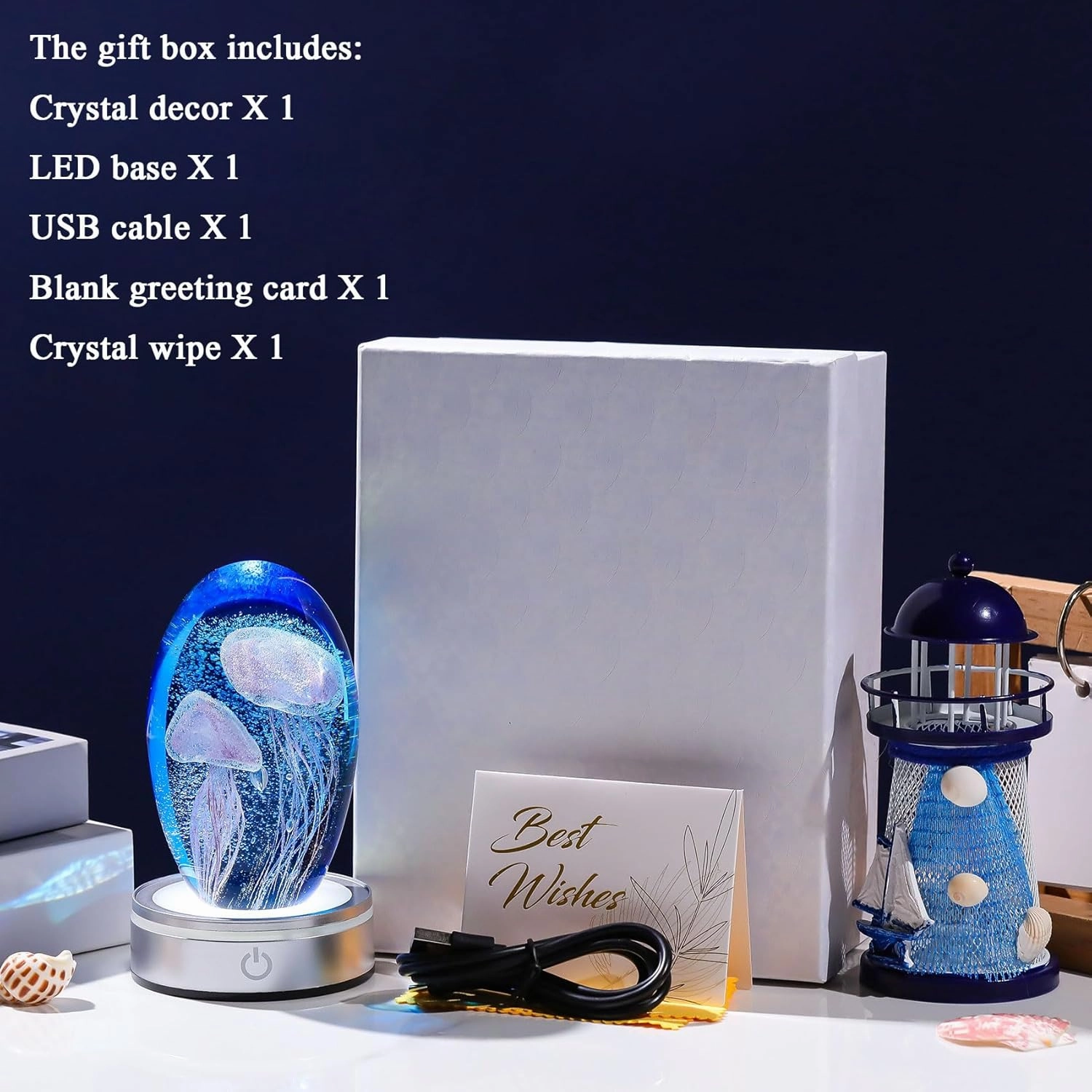 Enjinkail Hand Blown Glass Jellyfish Lamp - Ocean Themed Crystal Ball Desk Decor with LED Light, Aquarium & Beach Room Decoration, Collectible Figurine Paperweight Gift for Women (Purple)