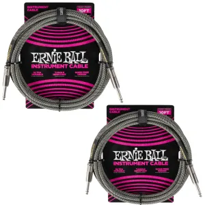 Ernie Ball Braided Instrument Cable Set Straight/Straight Lenght 10ft in Silver Fox (P06429) - Pack of 2