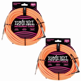 Ernie Ball Braided Instrument Cable Set Straight/Angle Length 18ft in Neon Orange (P06084) - Pack of 2
