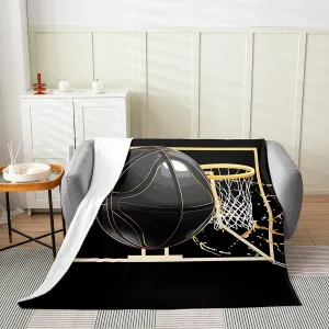 Erosebridal Boys Black Basketball Flannel Blanket,Sports Gaming Bed Blanket,Basketball Hoop Fuzzy Blanket Throw 50X60,Black Golden Fleece Blanket All Season