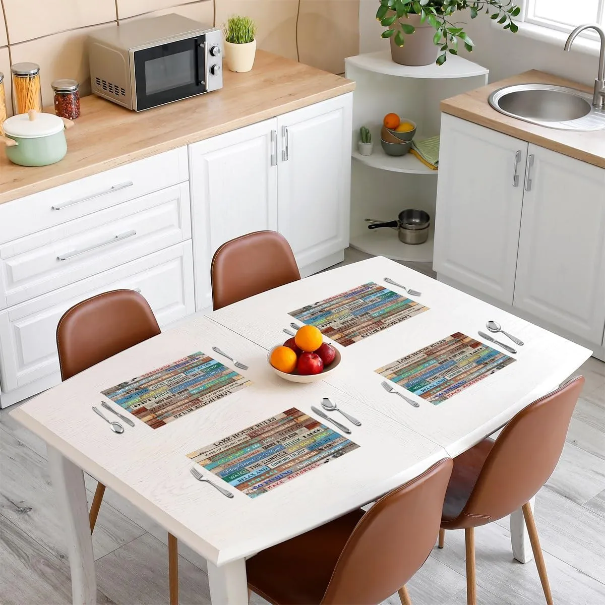 Erosebridal Lake House Rules Placemats for Kids Boys Girls,Lake Themed Place Mats 12x18 Set of 4,Farm Style Camping Table Mats,Colorful Wooden Cabin Lodge Meal Mats for Kitchen Table